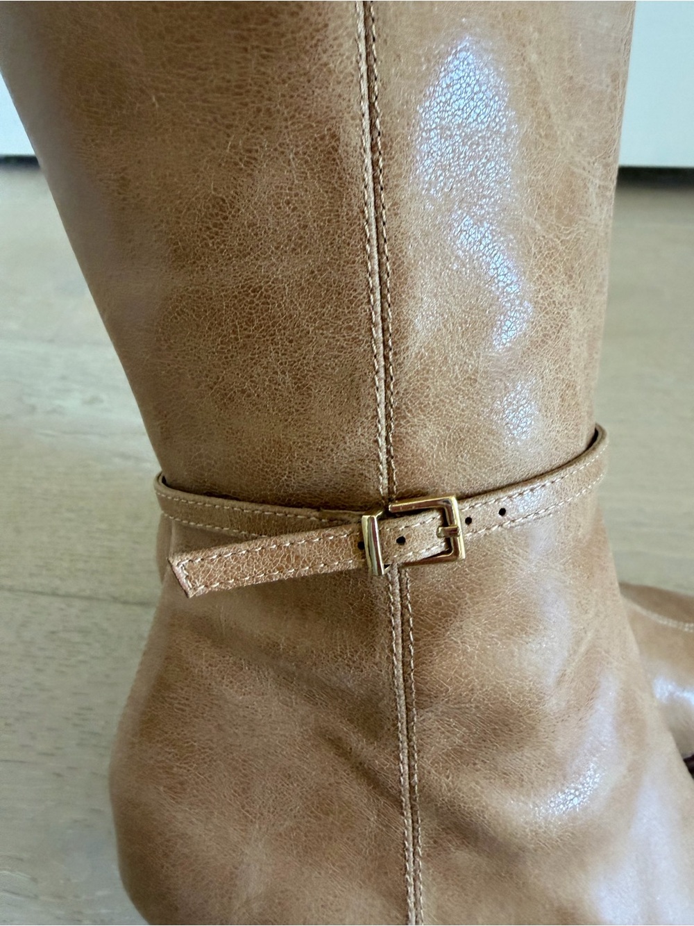 Zara Camel Tan Knee-High Pointed-Toe Heeled Boots - Picture 7 of 14